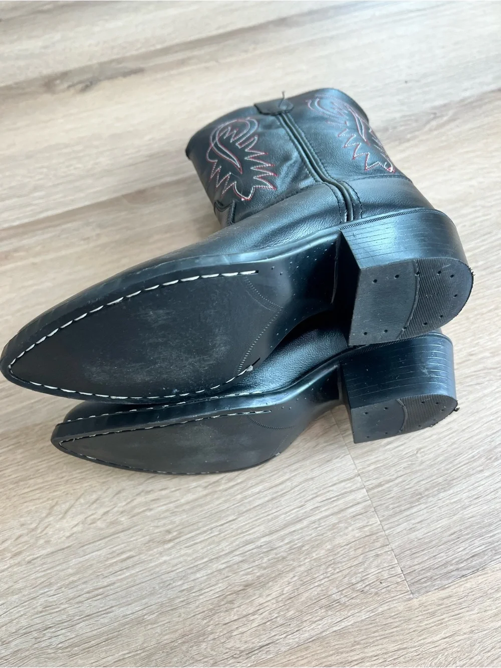 Old West Black Leather Western Pull-On Boots with Contrast Stitching